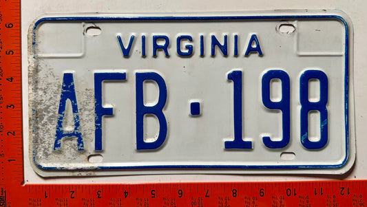 1973 Virginia #AFB-198 Passenger License Plate