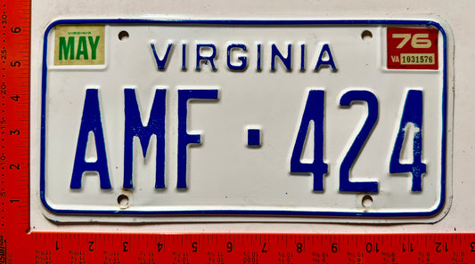 1976 Virginia #AMF-424 Passenger License Plate