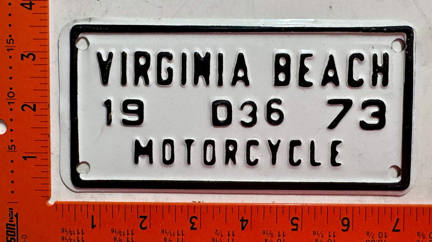 1973 Virginia Beach, Virginia #D36 Motorcycle Dealer License Plate