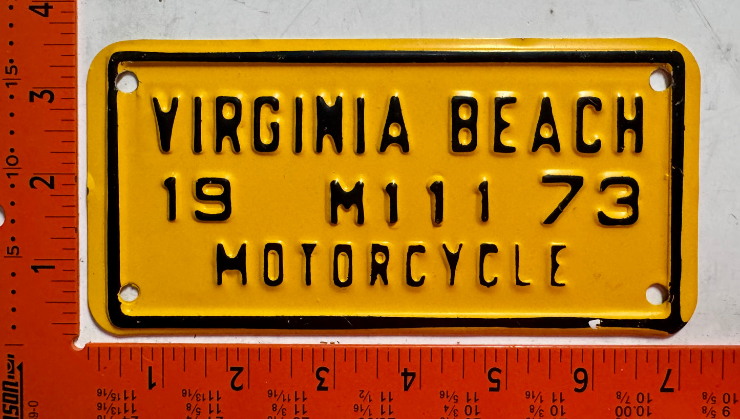 1973 Virginia Beach, Virginia #M111 Military Motorcycle License Plate