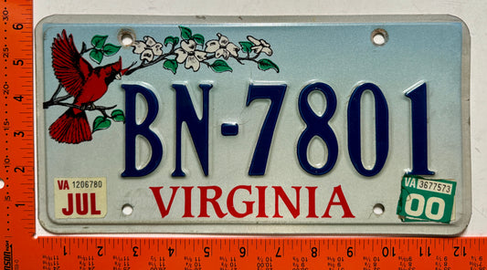 2000 Virginia #BN-7801 Cardinal Passenger License Plate