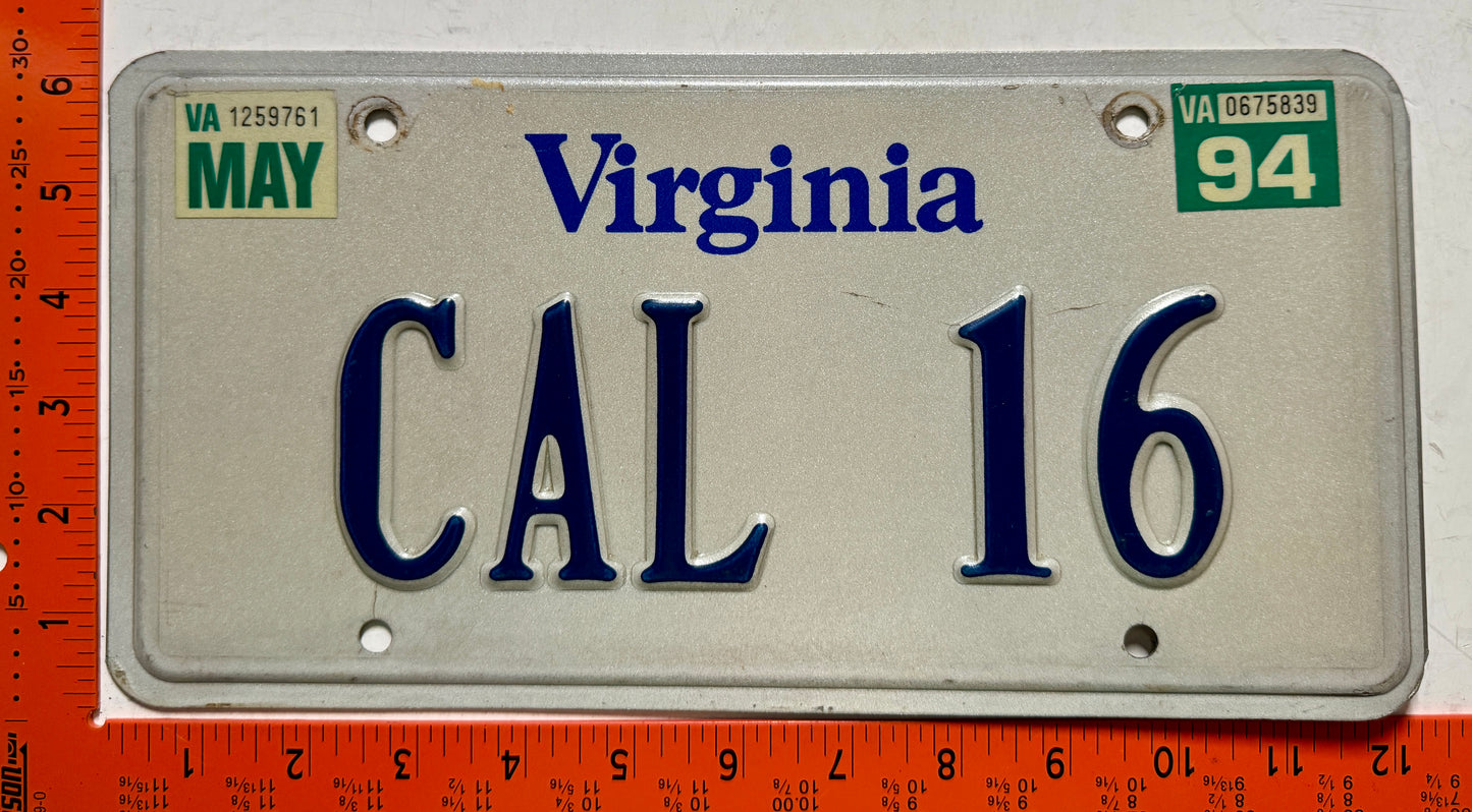 1994 Virginia #CAL 16 Passenger Vanity License Plate