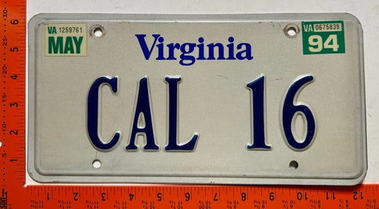 1994 Virginia #CAL 16 Passenger Vanity License Plate