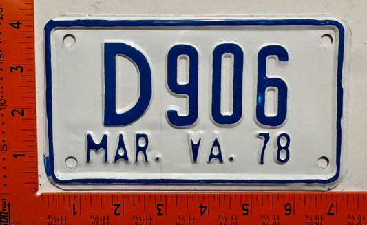 1978 Virginia #D906 Motorcycle Dealer License Plate