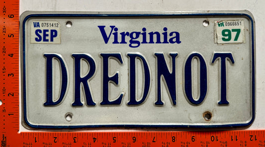 1997 Virginia #DREDNOT Passenger Vanity License Plate