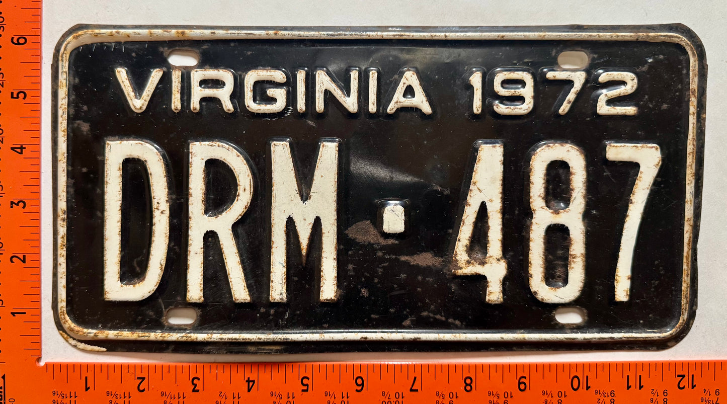 1972 Virginia #DRM-487 Passenger License Plate