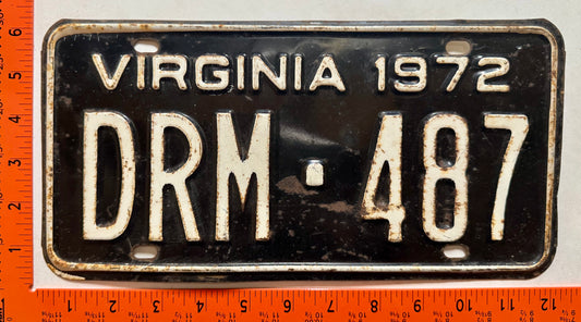 1972 Virginia #DRM-487 Passenger License Plate