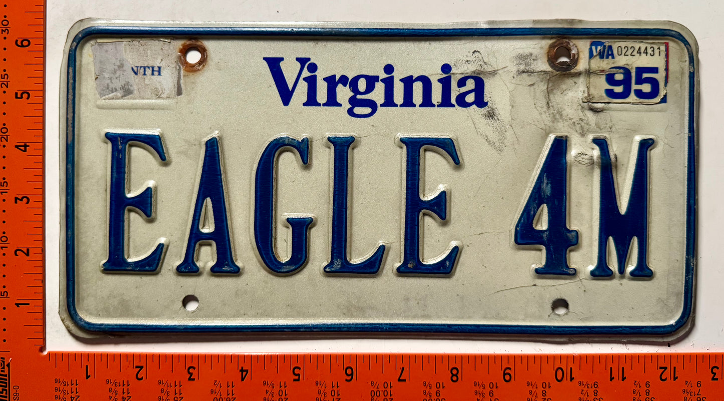 1999 Virginia #EAGLE 4M Passenger Vanity License Plate