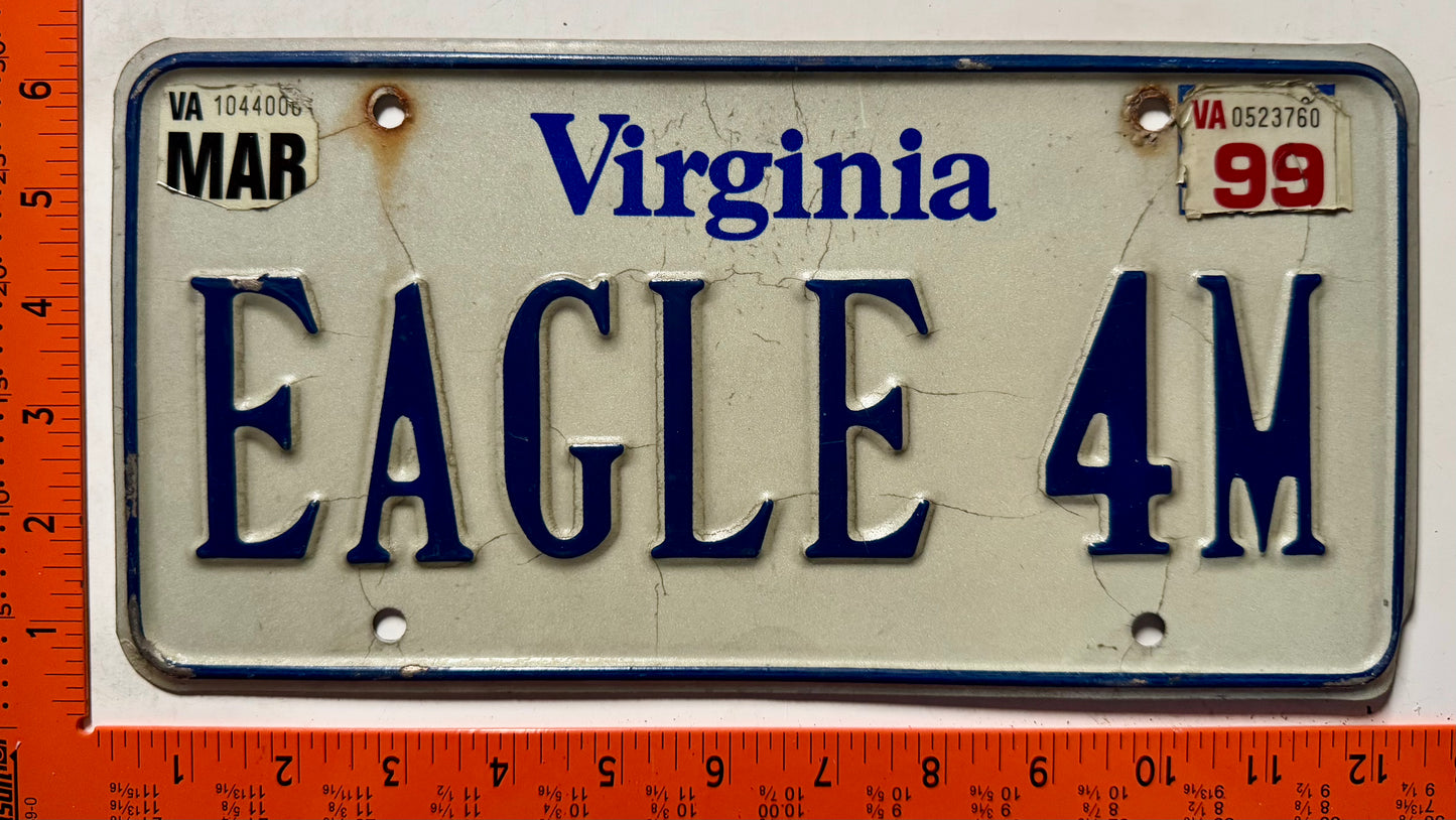 1999 Virginia #EAGLE 4M Passenger Vanity License Plate