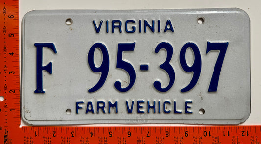 undated Virginia #F 95-397 Farm Vehicle License Plate