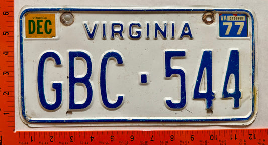 1977 Virginia #GBC-544 Passenger License Plate