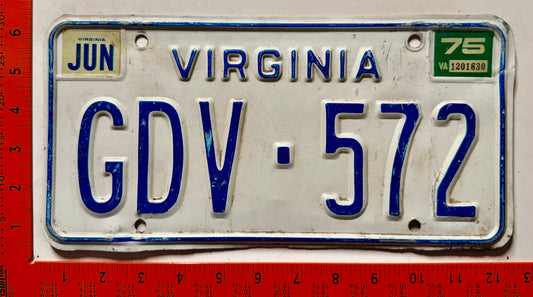 1975 Virginia #GDV-572 Passenger License Plate