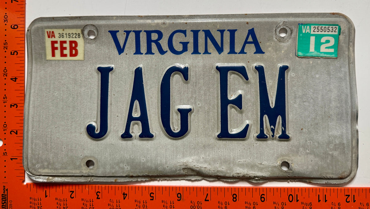 2012 Virginia #JAG EM Passenger Vanity License Plate