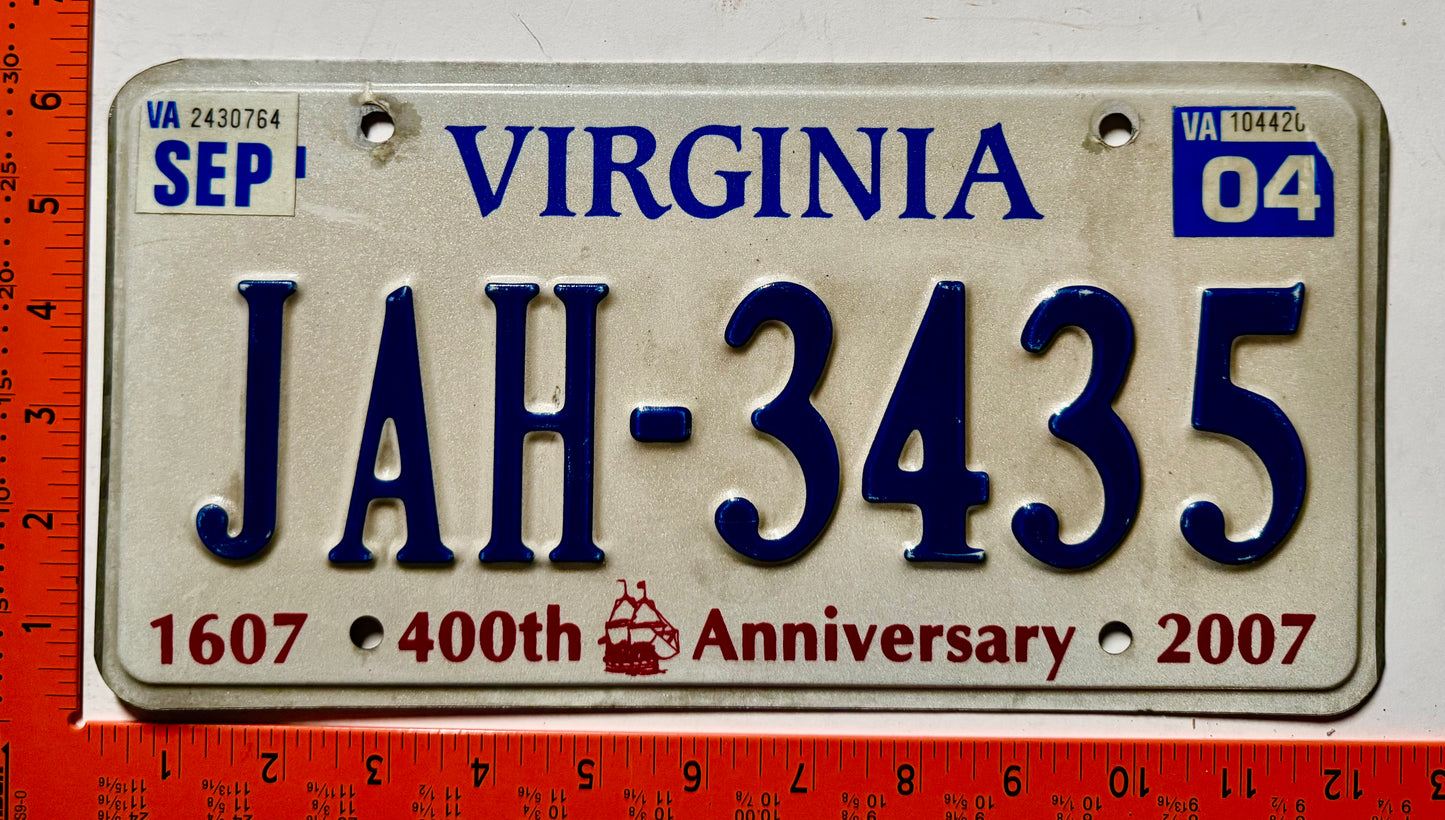 2004 Virginia #JAH-3435 Passenger License Plate