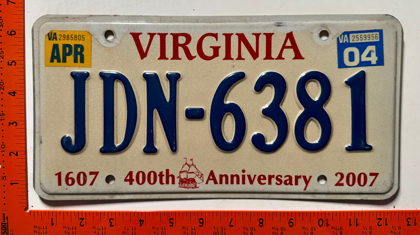 2004 Virginia #JDN-6381 Passenger License Plate