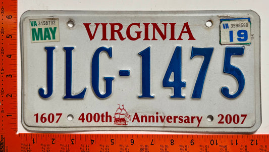 2019 Virginia #JLG-1475 Passenger License Plate