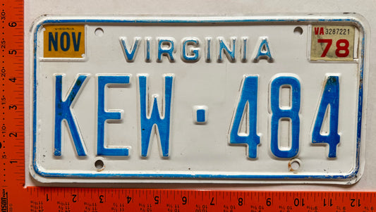 1978 Virginia #KEW-484 Passenger License Plate