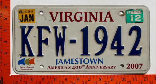 2012 Virginia #KFW-1942 Passenger License Plate