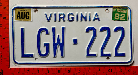 1982 Virginia #LGW-222 Passenger License Plate