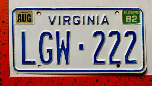 1982 Virginia #LGW-222 Passenger License Plate