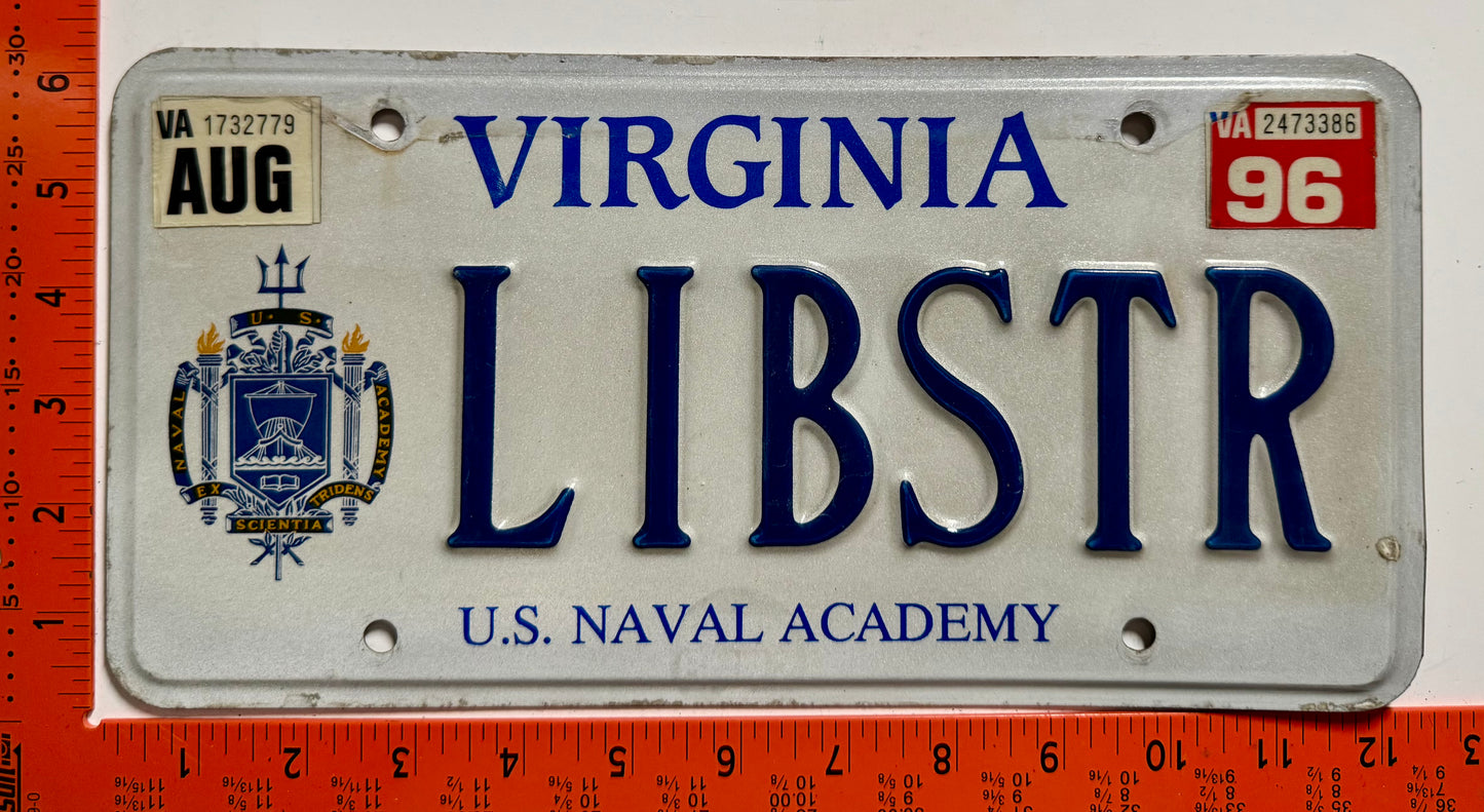 1996 Virginia #LIBSTR Passenger Vanity License Plate