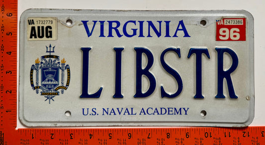 1996 Virginia #LIBSTR Passenger Vanity License Plate