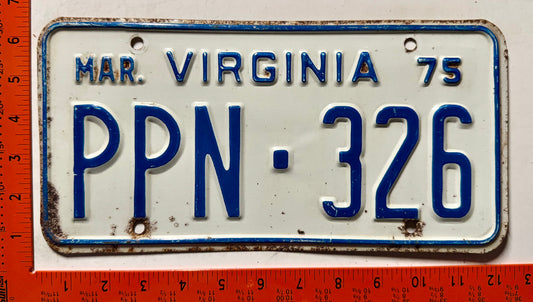 1975 Virginia #PPN-326 Light Truck License Plate