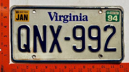 1994 Virginia #QNX-992 Passenger License Plate (Crafter)