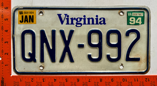 1994 Virginia #QNX-992 Passenger License Plate (Crafter)