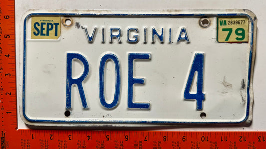 1979 Virginia #ROE 4 Passenger Vanity License Plate