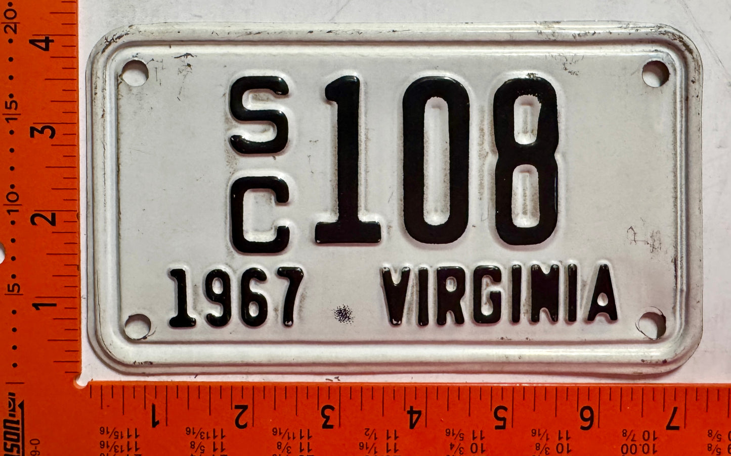 1967 Virginia #S/C 108 Motorcycle Sidecar License Plate