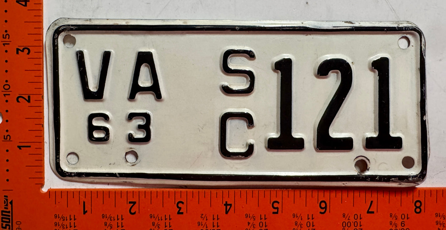1963 Virginia #S/C 121 Motorcycle Sidecar License Plate