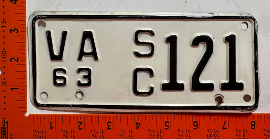 1963 Virginia #S/C 121 Motorcycle Sidecar License Plate