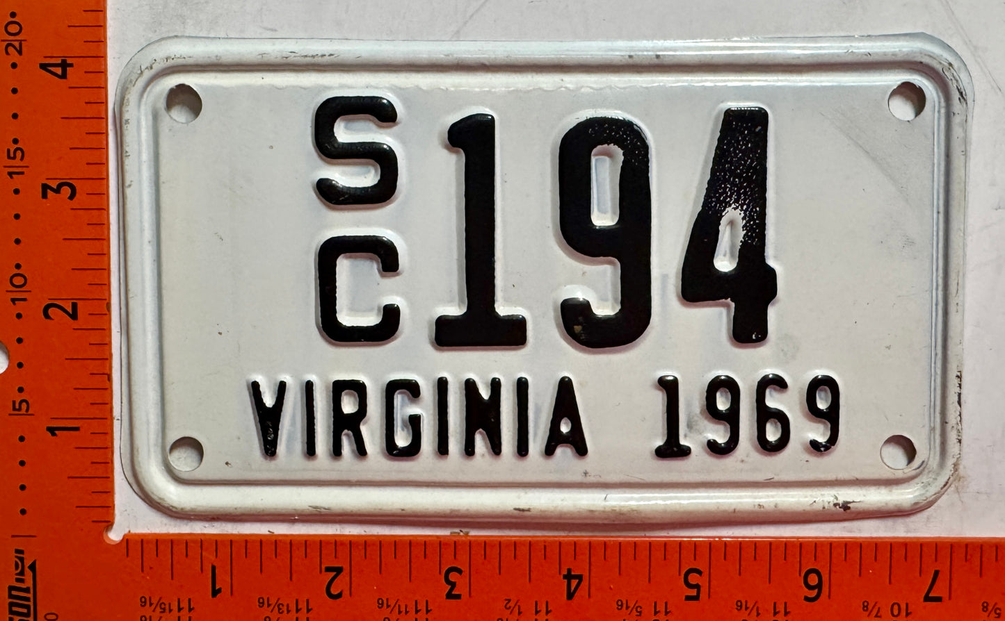 1969 Virginia #S/C 194 Motorcycle Sidecar License Plate