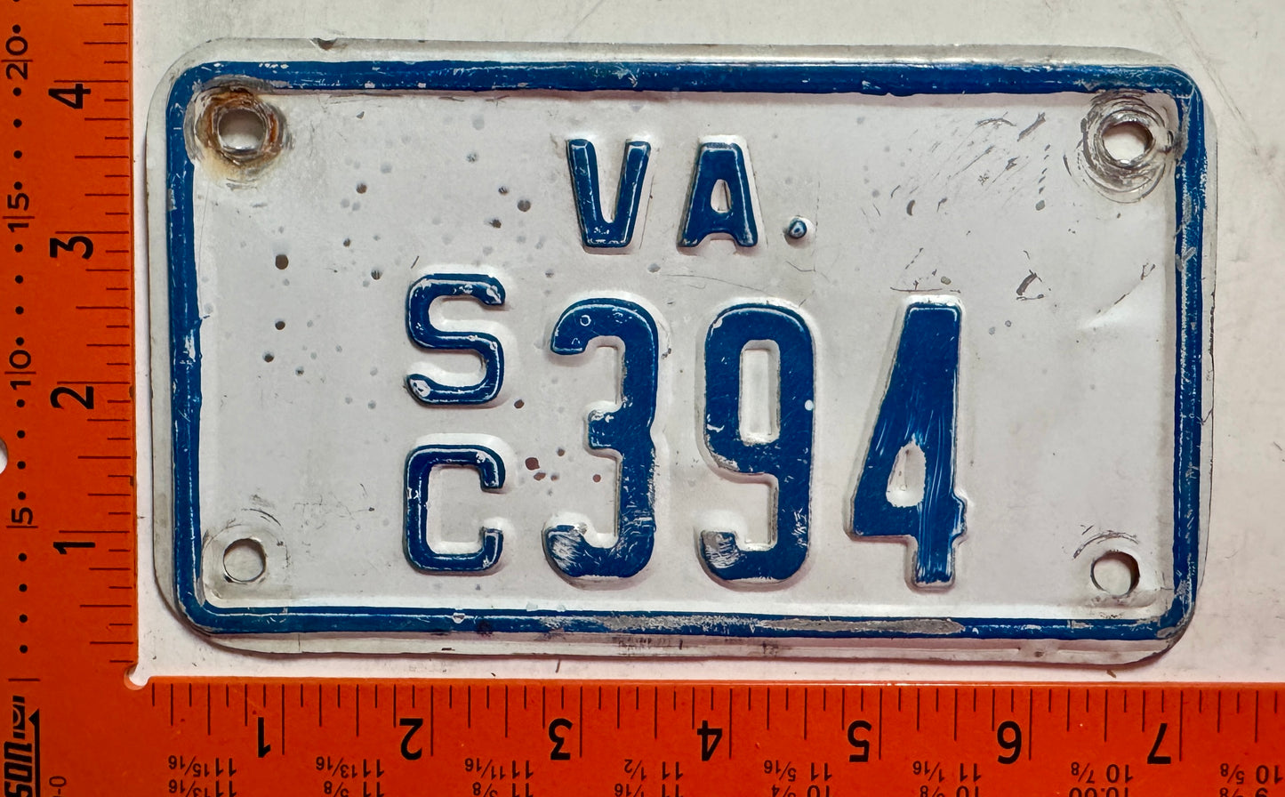 undated Virginia #S/C 394 Motorcycle Sidecar License Plate