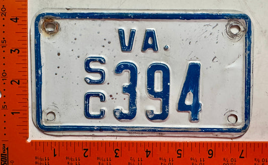 undated Virginia #S/C 394 Motorcycle Sidecar License Plate
