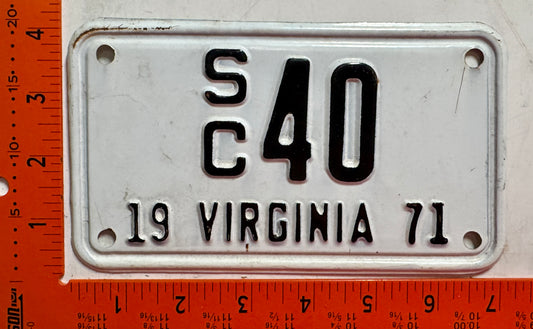 1971 Virginia #S/C 40 Motorcycle Sidecar License Plate