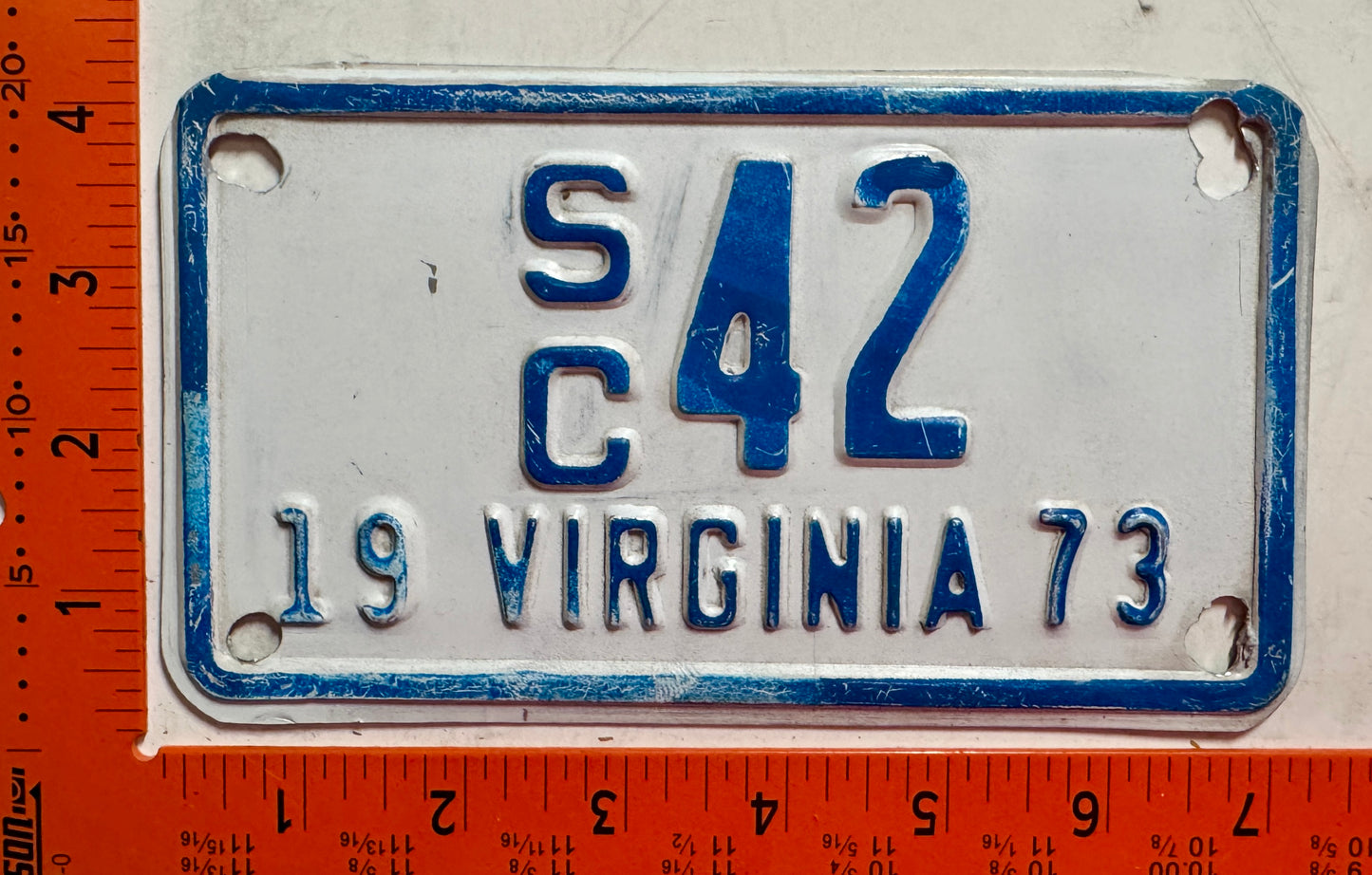 1973 Virginia #S/C 42 Motorcycle Sidecar License Plate