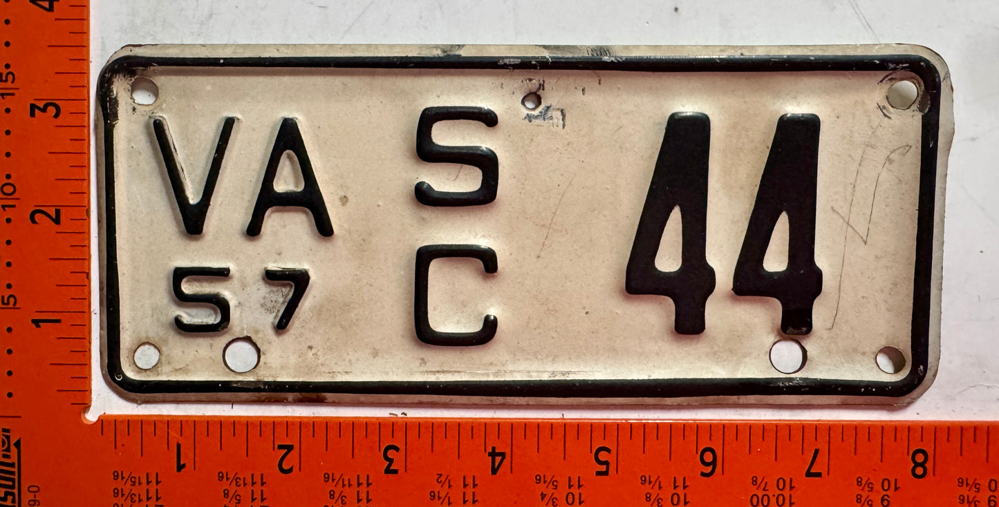 1957 Virginia #S/C 44 Motorcycle Sidecar License Plate