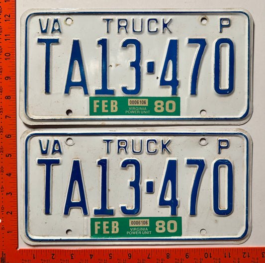 1980 Virginia #TA13-470 Truck License Plate Pair