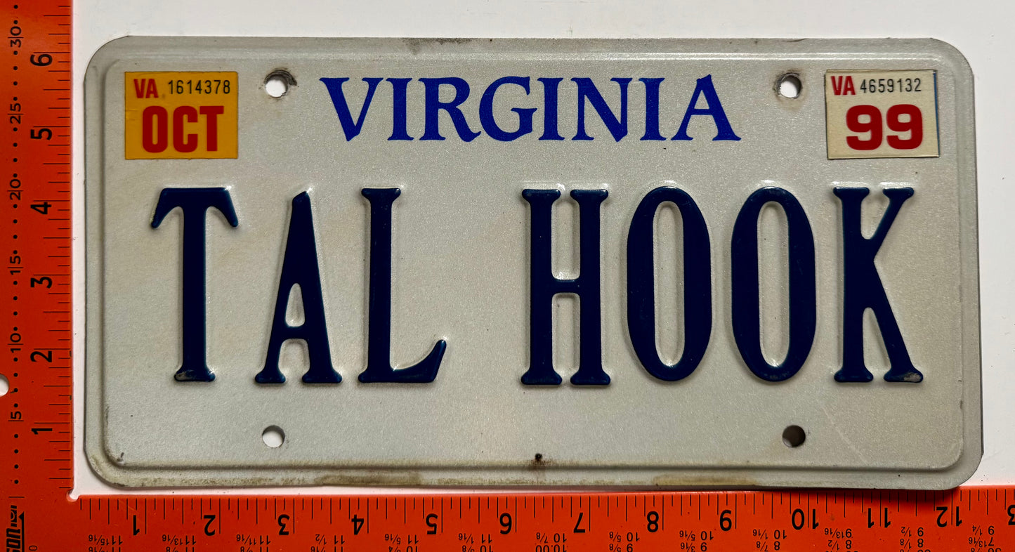 1999 Virginia #TAL HOOK Passenger Vanity License Plate