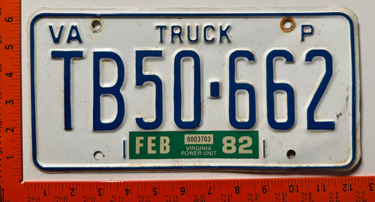 1982 Virginia #TB50-662 Truck License Plate