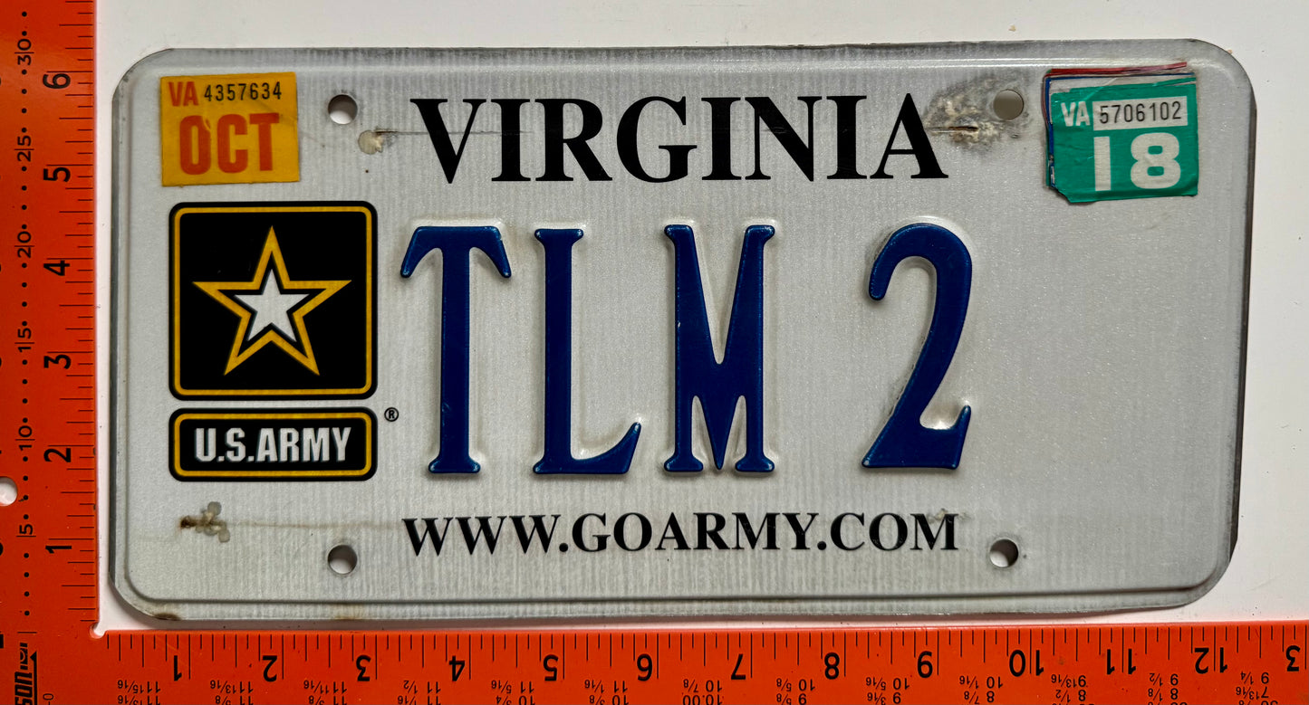 2018 Virginia #TLM 2 Passenger Vanity License Plate