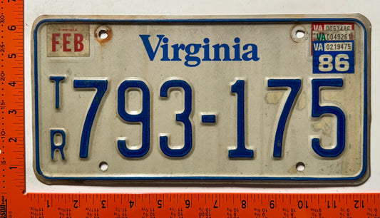 1986 Virginia #T/R793-175 Trailer License Plate