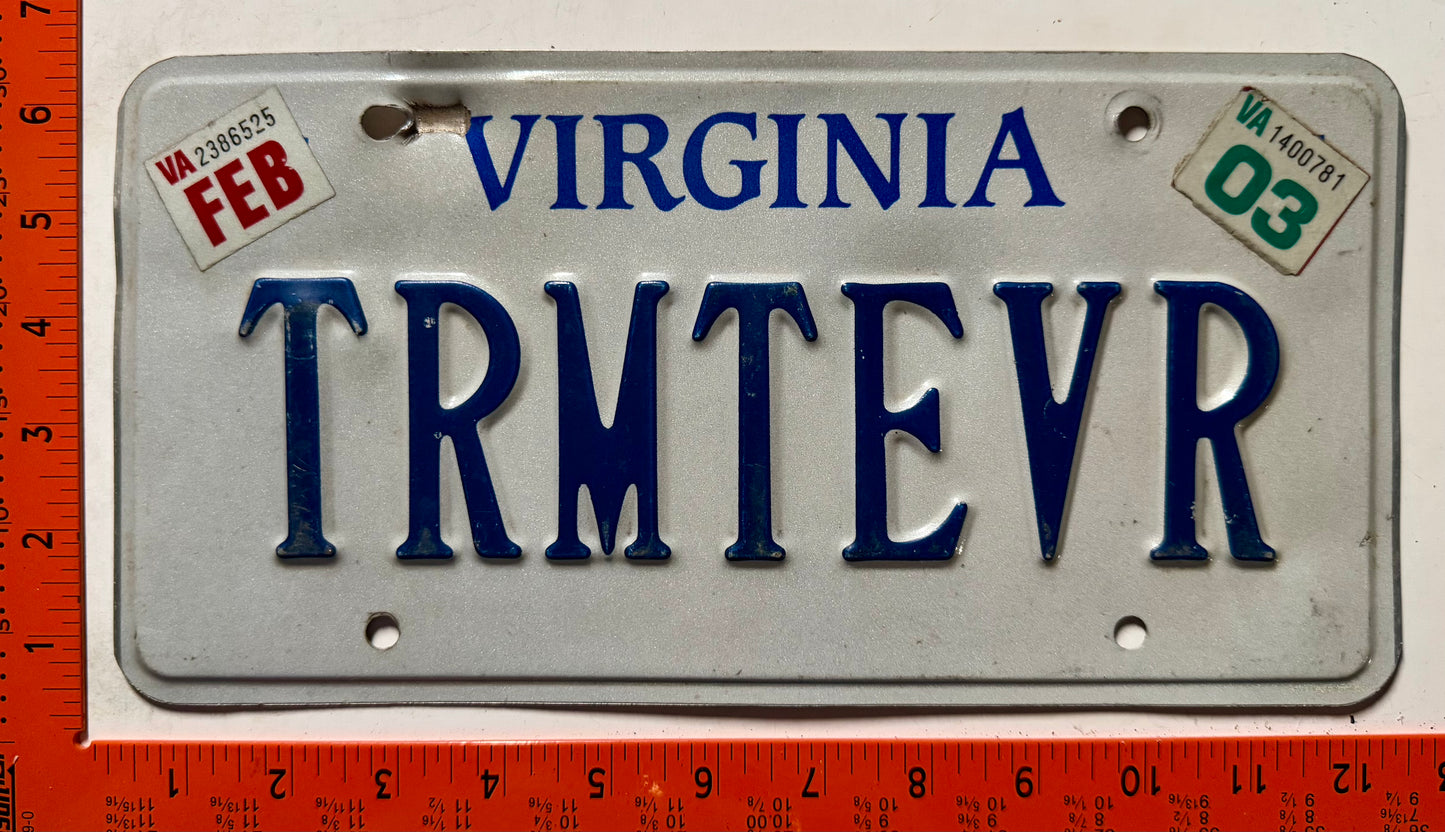 2003 Virginia #TRMTEVR Passenger Vanity License Plate