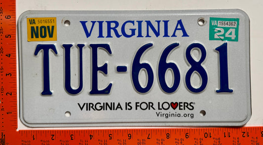 2024 Virginia #TUE-6681 Passenger License Plate
