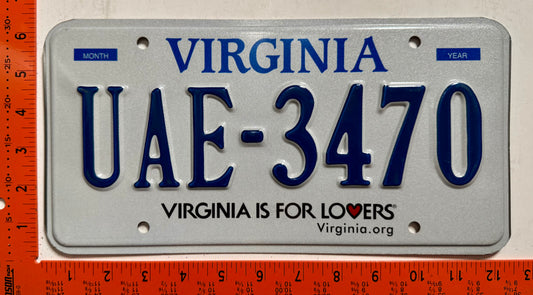undated Virginia #UAE-3470 Passenger License Plate