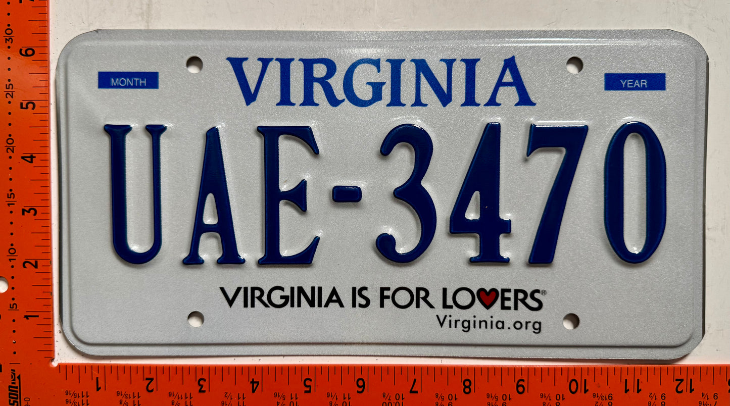 undated Virginia #UAE-3470 Passenger License Plate