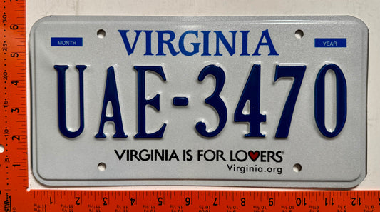 undated Virginia #UAE-3470 Passenger License Plate