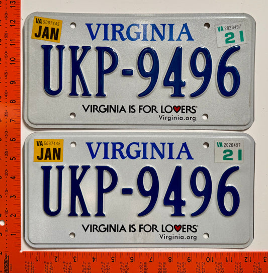 2021 Virginia #UKP-9496 Passenger License Plate Pair